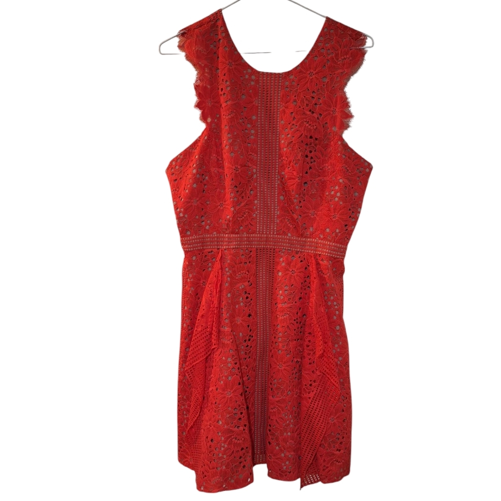 BCBG Red Cut Out Ruffled Mini Dress